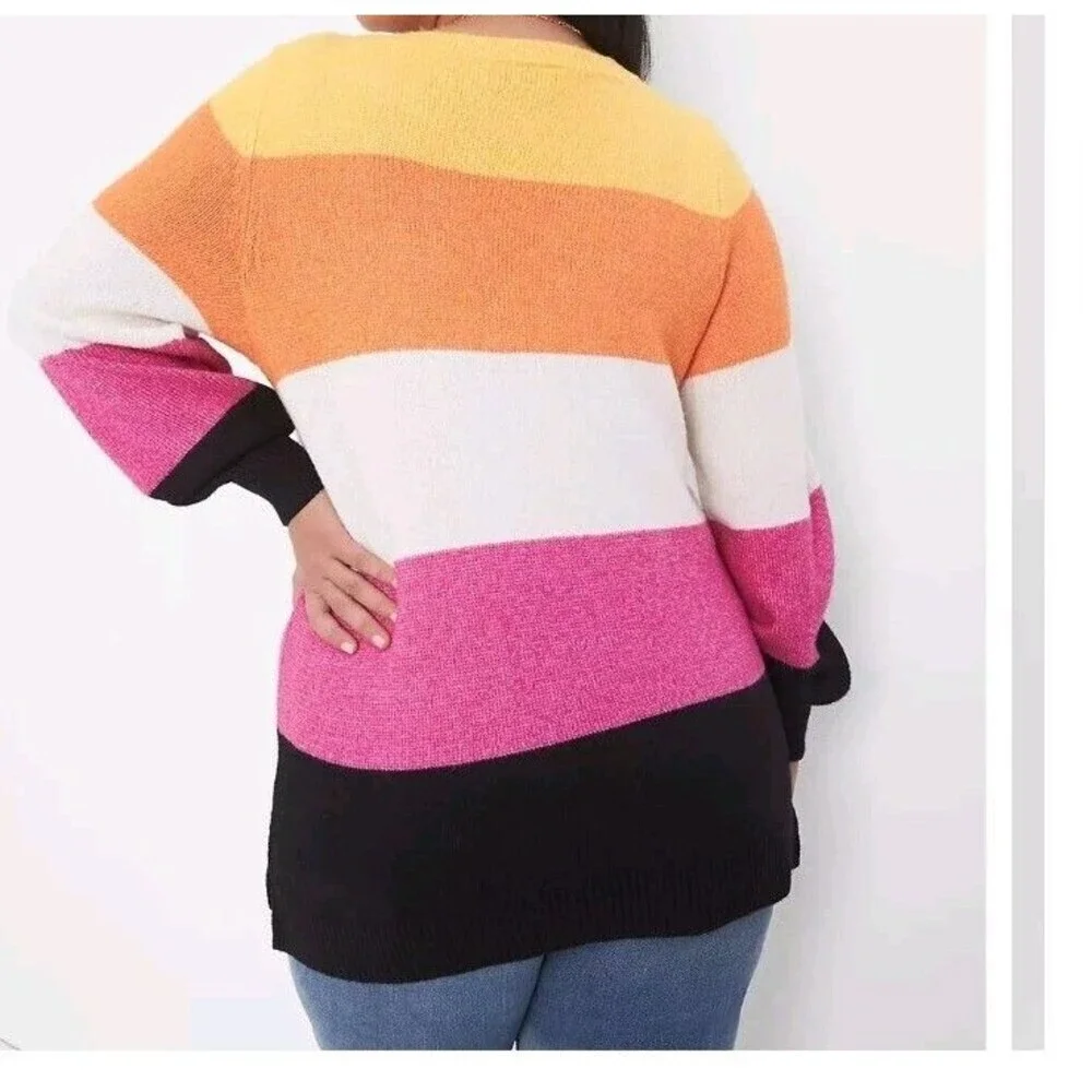 Lane Bryant Sweater Size 14/16 Striped Tunic Sweater Colorful - Picture 5 of 15